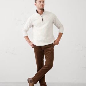 Banana Republic Quilted Oatmeal/Heather Gray Quilted Half-Zip Pullover